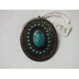 Large silver & turquoise oval scarab brooch