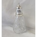 Cut glass sugar caster, 6.5” high B’ham mod by B & Co