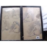 RICHARD BEAUMONT “Nude Studies” 12” x 7”, a pair inscribed with pencil