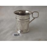 Art Deco christening mug on pedestal foot, 3.5” over loop handle B’ham 1936 by FHA 28g.
