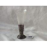 Glass spill vase in a sleeve, 5.5” high by JD & WD