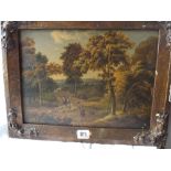 19thC Continental School – Figures with Sheep in Landscape - on panel. 10" x 14"