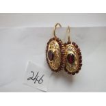 18CT GOLD & GARNET FANCY DROP earrings 8.2g inc