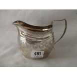 Georgian large cream jug with bright cut sides, 6” over handle Lon 1804 by CF 172g.