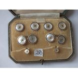 Fine boxed set of enamelled m.o.p 9ct cufflinks and studs