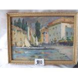 J H WHITE – Italian Harbour -On board. 6" x 8" Signed and Inscribed