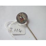 Silver enamelled 4d coin topped stick pin