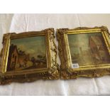 18th C DUTCH SCHOOL – Figures Dancing - On Oak panel 7" x 7". A pair