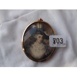 Oval Miniature Portrait of a Lady in a Plumed Hat – 3" x 2.5"