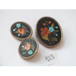 Pietra Dura brooch and ear clips