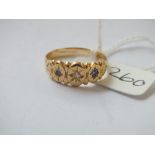 18ct gold sapphire & diamond gypsy style ring approx size P