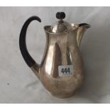 ERIC CLEMANCE HEAVY MODERNIST HOT WATER JUG, the pear shaped body, 6” over flying scroll handle Shef