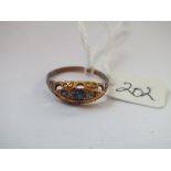 Five stone gold mounted sapphire & diamond ring approx size P 2.5g inc