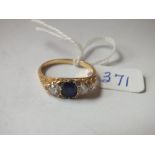 Good 3 stone sapphire and diamond ring set in gold size R