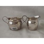 Batchelors boat shaped cream jug and matching sugar basin, 5.5” over handles B’ham 1919/20 by THH