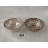 Pair of circular bonbon dishes with shell quartered rims, 3.5” dia. B’ham 1923 46g.