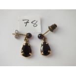 Pair garnet & gold drop earrings