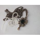 Antique silver & paste necklace on long silver chain