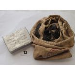 A collection of items belonging to PTE. L.M. Scott of the 2nd FLD AMB A.I.F. with inscribed snuff