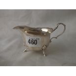 Cream jug with card cut rim, 4.5” over handle Chester 1923 by HEB & FEB 58g.