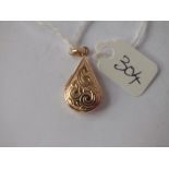 9ct scroll engraved pear shaped locket 1.3g inc