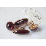 Pair antique boxed gold & garnet cabochon cufflinks