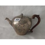 C 19th Dutch baluster shaped teapot with flush fitting cover, 8”over handle 360g.