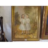 LATE VICTORIAN SCHOOL – Twin Girls Holding Flowers - 21" x 15.5"