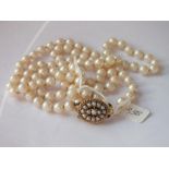 Double row pearl necklace with 9ct pearl clasp