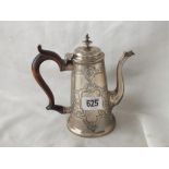 George III small coffee pot, embossed with strap work, 6.5” over spout Lon 1802 by RH SH 340g.