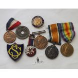 A pair of WWI medals to SPR. H. Sanderson R.E. (104271) & other badges and medals