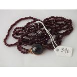 Antique triple garnet bead necklace with gold clasp