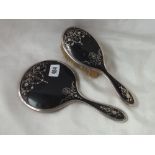 Tortoise shell back hand mirror and matching brush, B’ham 1919