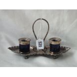 Ladies two bottle ink stand with crimped edges, 8.5” long B’ham by TW