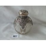 Spherical cut glass scent bottle with mounted shoulders, 3.5” dia. B’ham