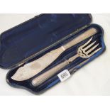 Boxed pair of Victorian fancy fish servers with beaded handles, Shef 1864 by RM & EH