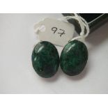 Boxed pair silver & malachite ear clips