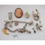 Silver charm bracelet and other silver items