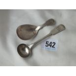 Georgian fiddle pattern caddy spoon, Lon 1815 by TB, also another 76g.