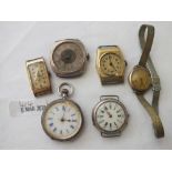 Ladies silver fob watch and quantity of metal watches