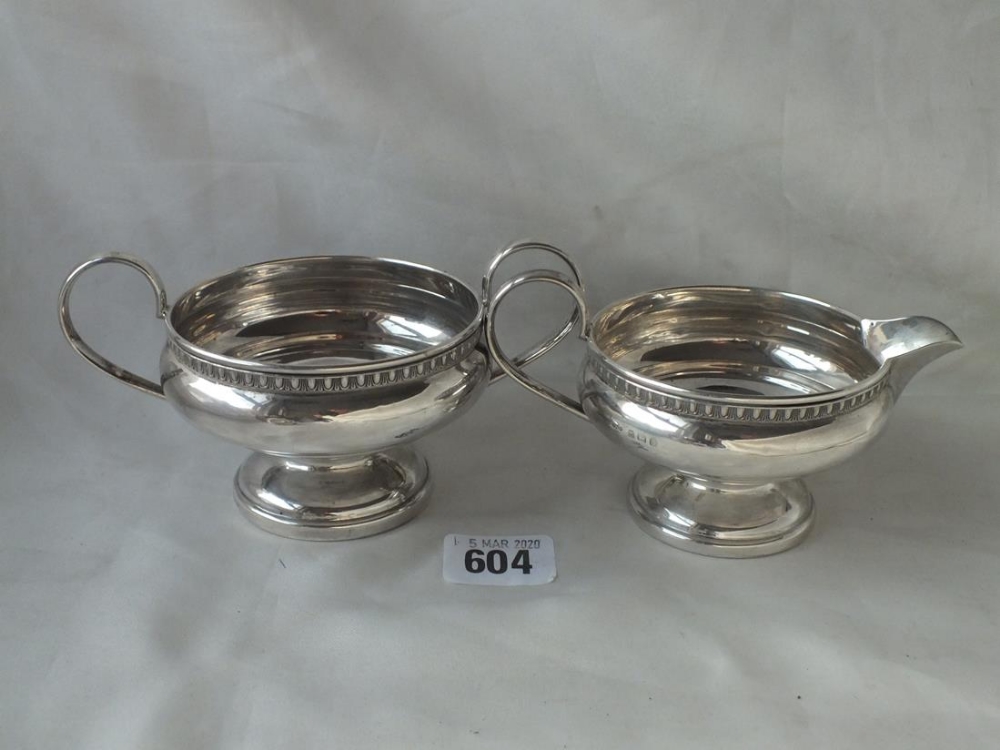Pedestal cream jug, with egg and dart rim and a matching sugar basin, 6” over handles B’ham 1932 - Image 2 of 2