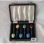 Boxed set of enamel bean top coffee spoons, B’ham by HCD