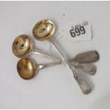 Pair of Georgian bright cut salt spoons, Lon 1801 by RC, also another 32g.