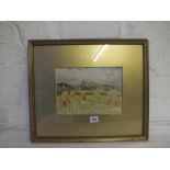 MARIA EATON “Corn Stooks by Village” 7” x 10”, signed