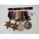 A bar of four WWII medals to J. A. Tummon PO HMS Montclare to included Long Service & Atlantic XXXX