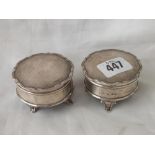 Pair of small ring boxes with bracket feet, 2.5” dia. B’ham