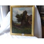 I W STANDLEY? - Figure Beside Old Mill – 16" x 12" Signed