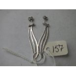 Pair 9ct white gold wavy earrings