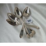 Set of six Georgian Scottish dessert spoons with Celtic point terminals, Edin 1792 by WR 180g.