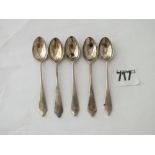 Set of six small coffee spoons with pointed terminals, Shef by TB & SB 34g.